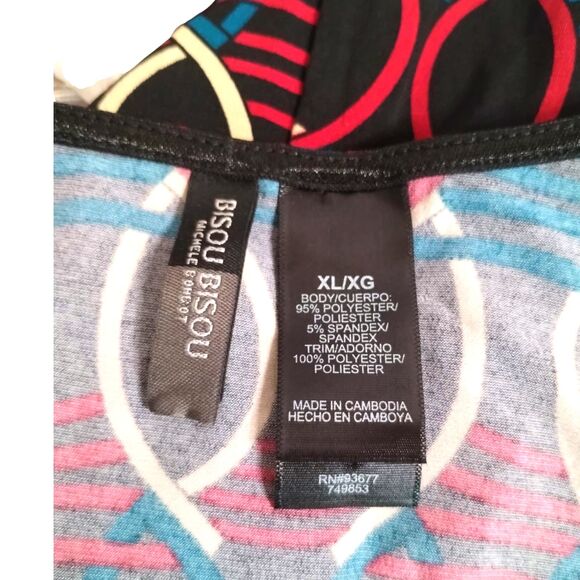 Bisou Bisou Red Blue Black Stretch V Neck Short Sleeve Satin Trim Tie Tunic XL - Picture 8 of 8